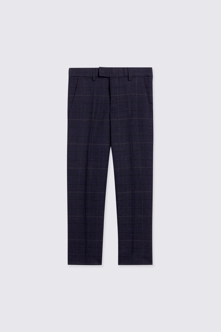 Boys Navy Black Check Suit