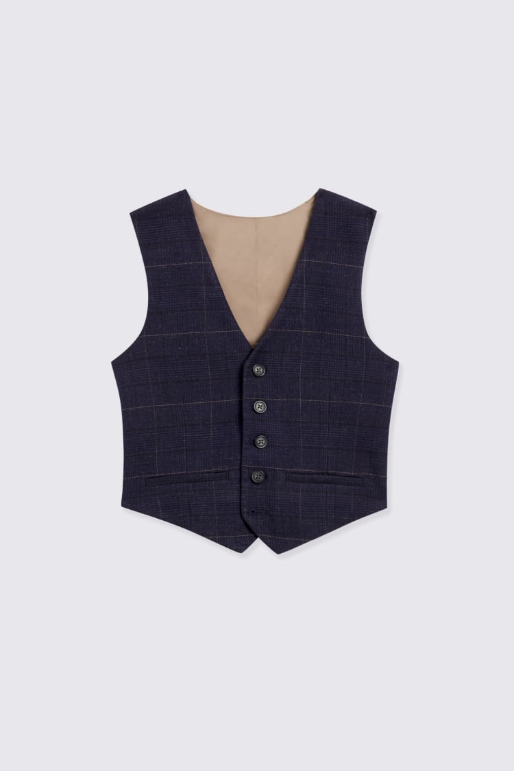 Boys Navy Black Check Suit