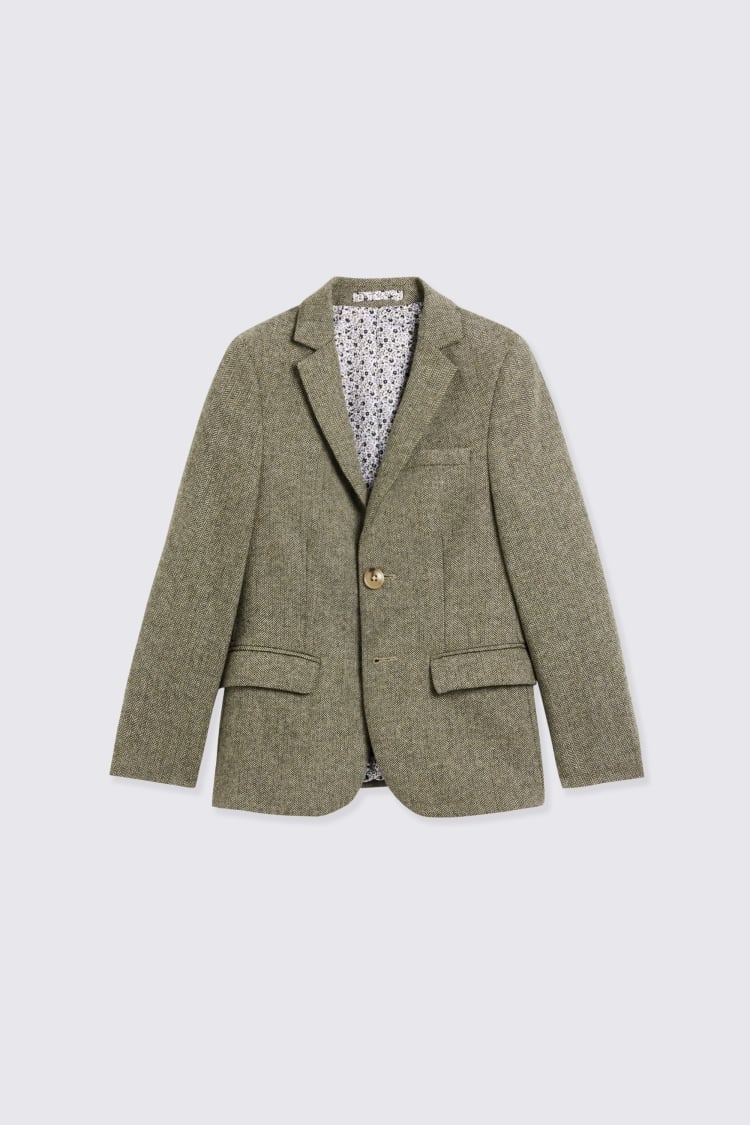 Boys Sage Herringbone Tweed Suit