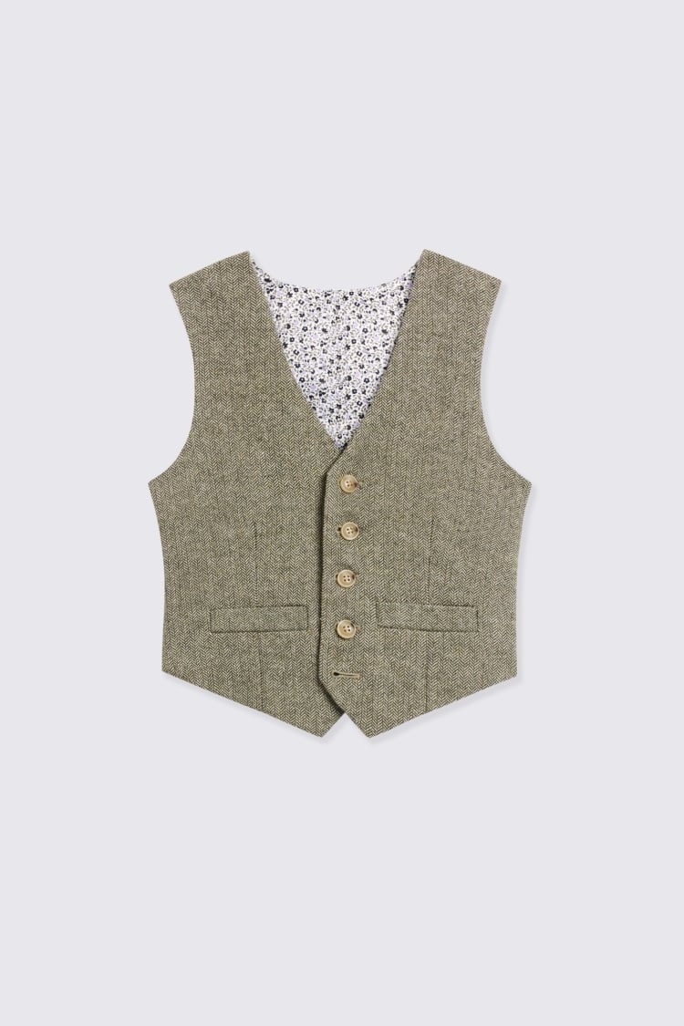Boys Sage Herringbone Tweed Suit