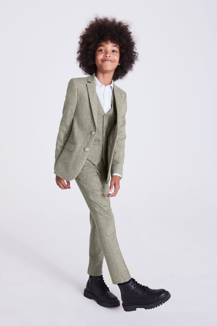 Boys Sage Herringbone Tweed Suit