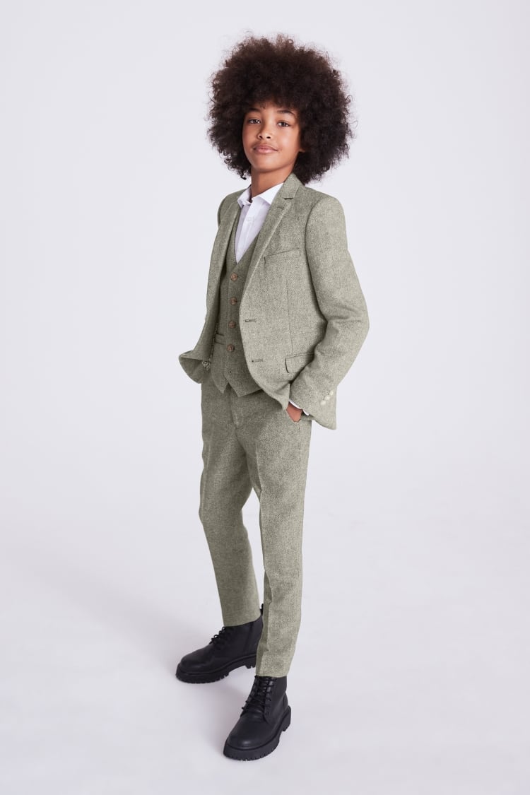 Boys Sage Herringbone Tweed Suit