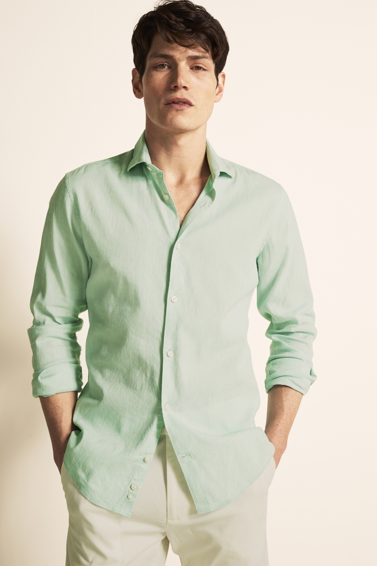 Moss London Slim Fit Mint Green Single Cuff Linen Stretch Shirt | Buy ...
