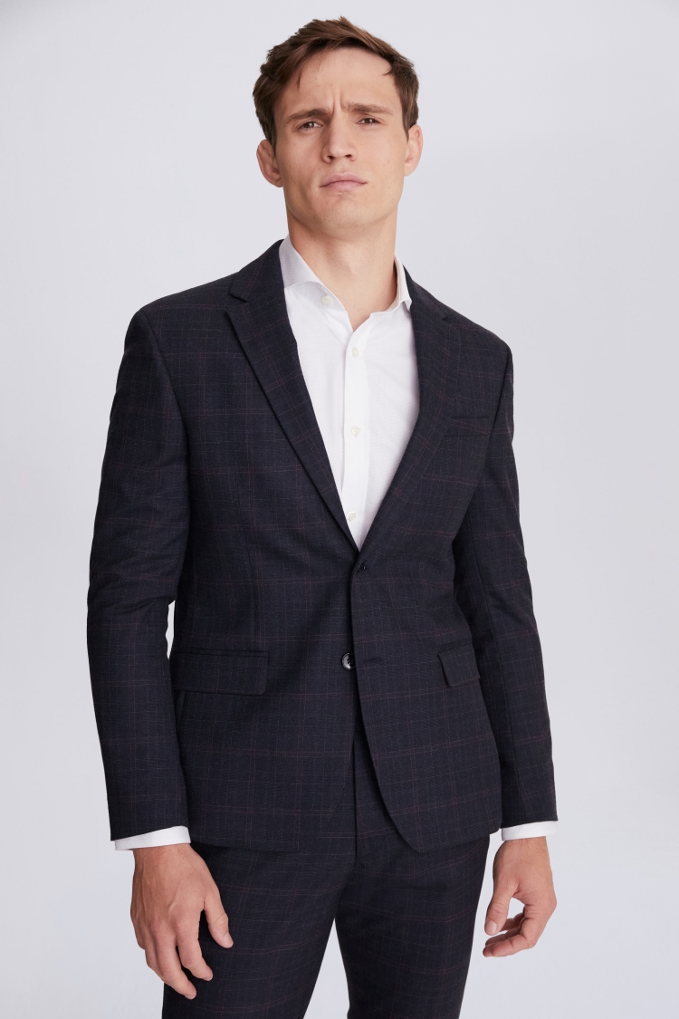 Slim Fit Navy Pink Check Suit