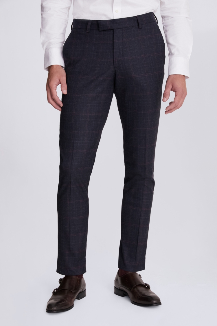 Slim Fit Navy Pink Check Suit