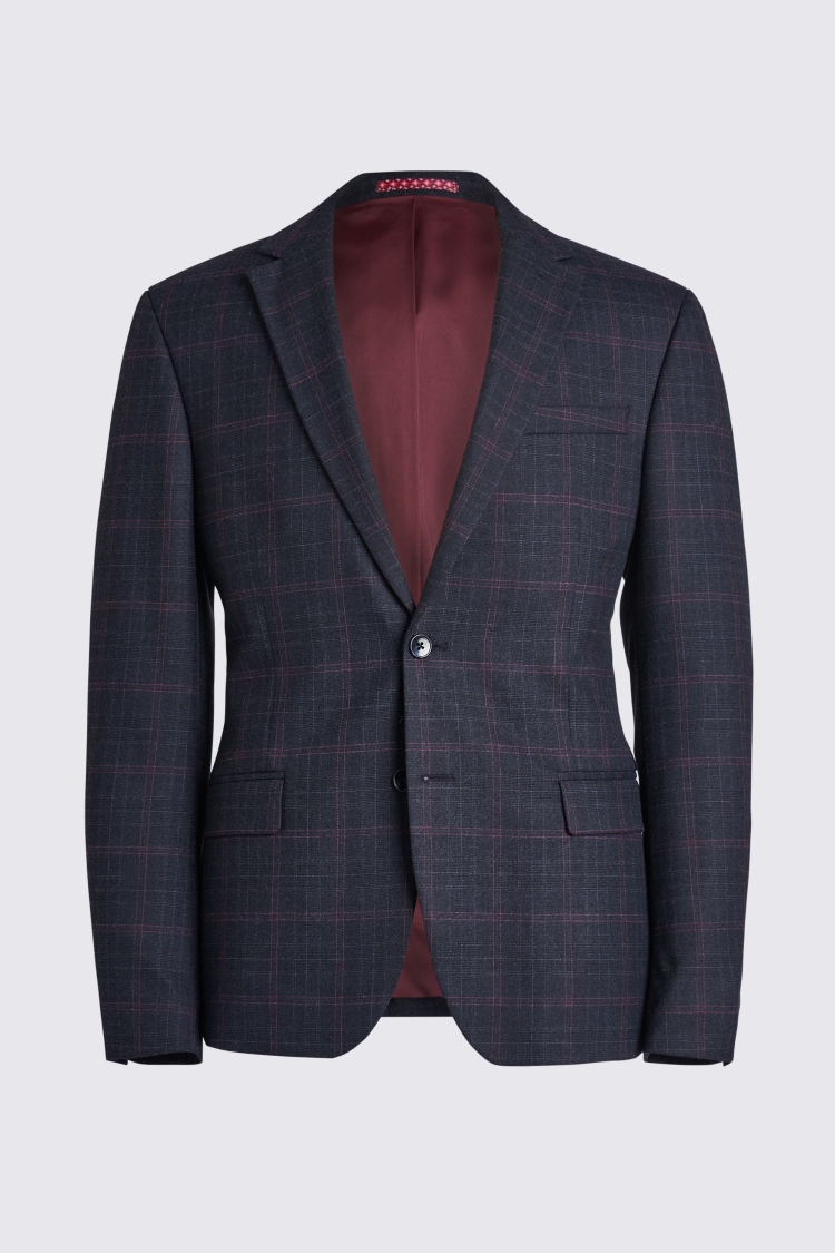 Slim Fit Navy Pink Check Suit