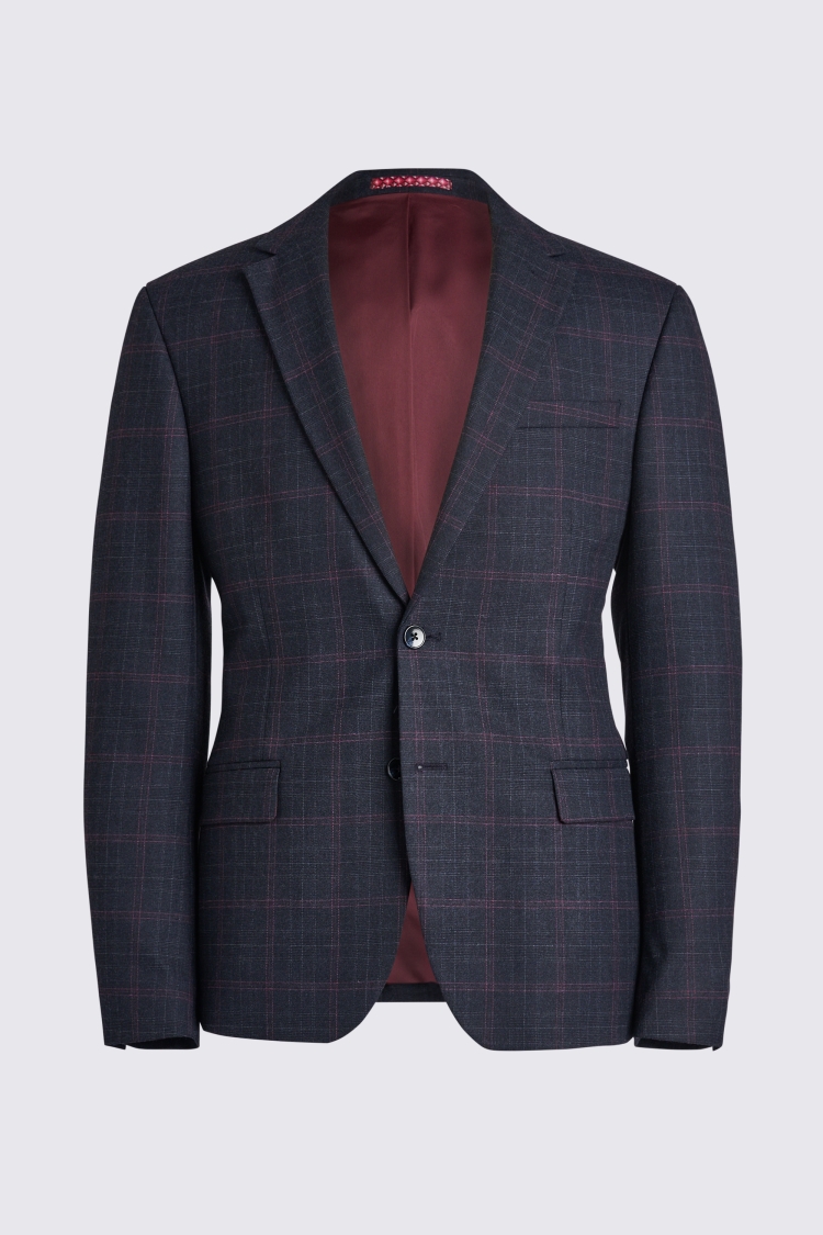 Slim Fit Navy Pink Check Jacket