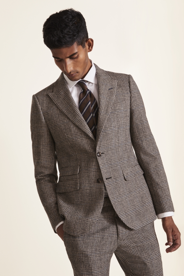 Slim Fit Brown Check Tweed Jacket