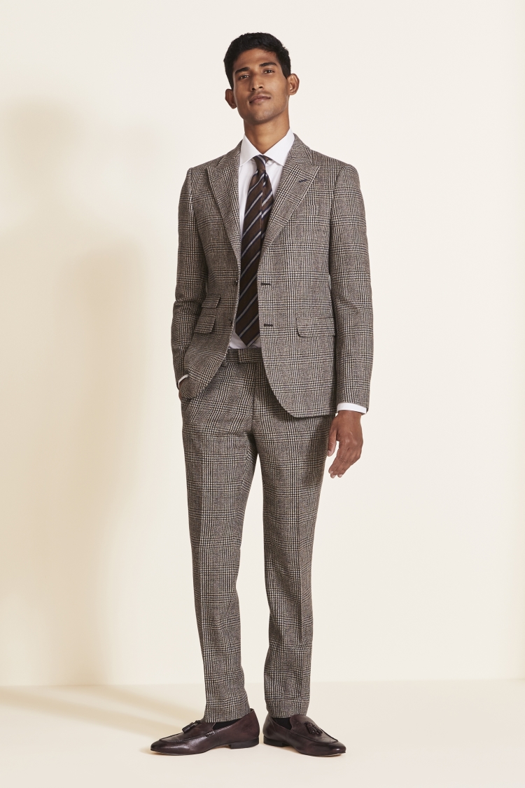 Slim Fit Brown Check Tweed Suit