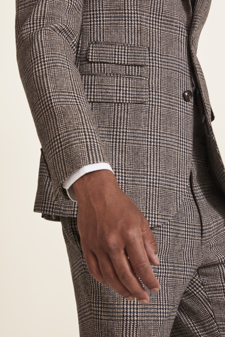 Slim Fit Brown Check Tweed Jacket 