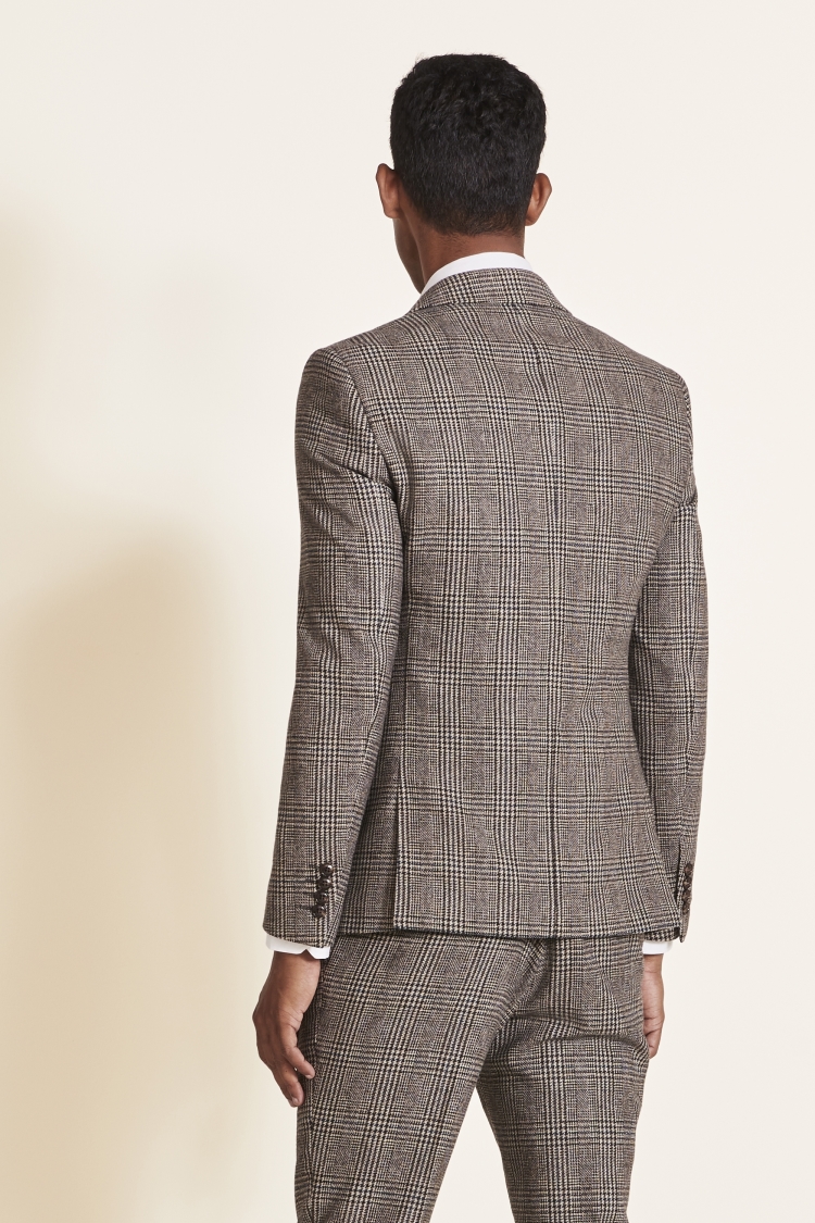 Slim Fit Brown Check Tweed Jacket 