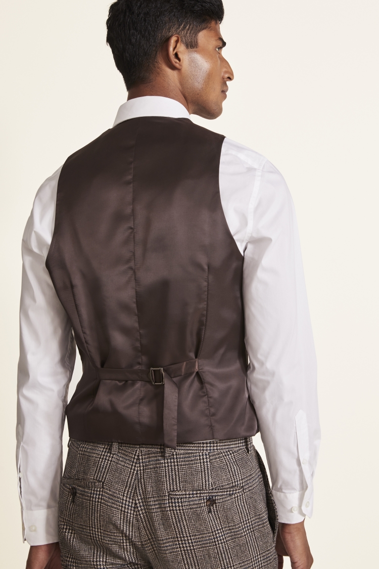 Slim Fit Brown Check Tweed Vest