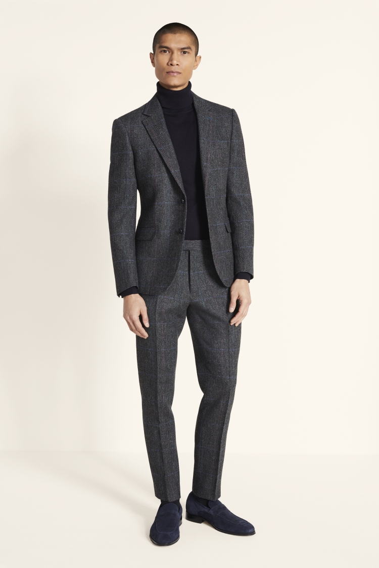 Slim Fit Charcoal Teal Check Jacket