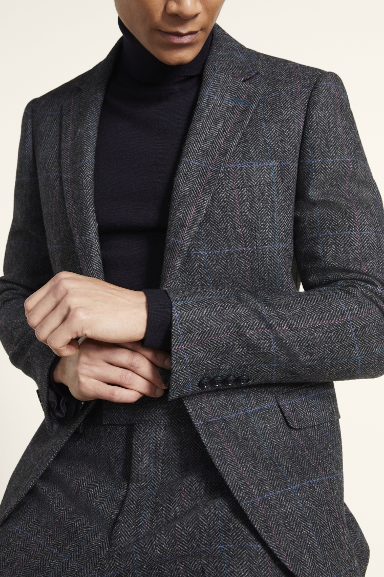 Slim Fit Charcoal Teal Check Jacket