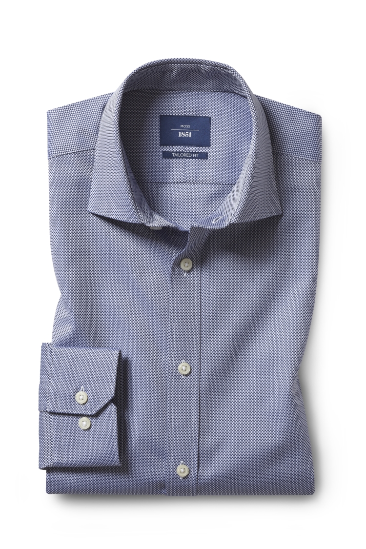 Tailored Fit Navy Dobby Shirt