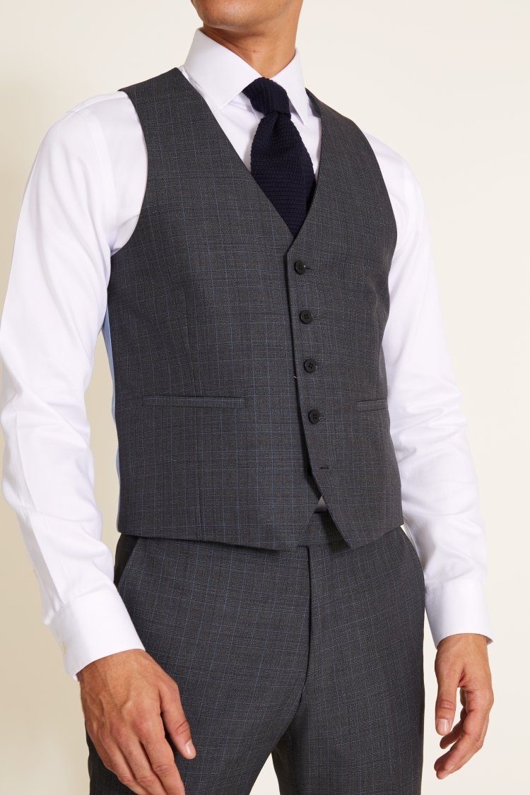 Slim Fit Charcoal & Sky Check Jacket | Buy Online at Moss