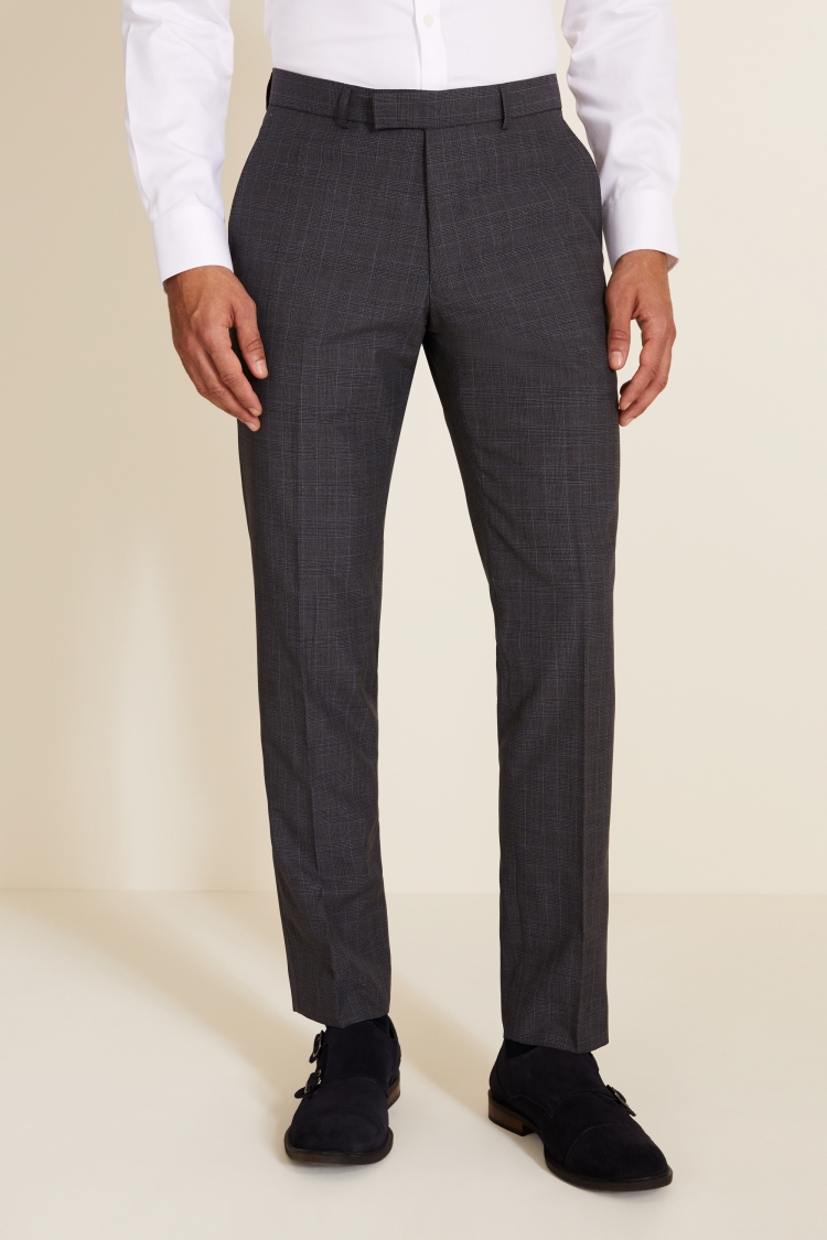Slim Fit Charcoal & Sky Check Trousers