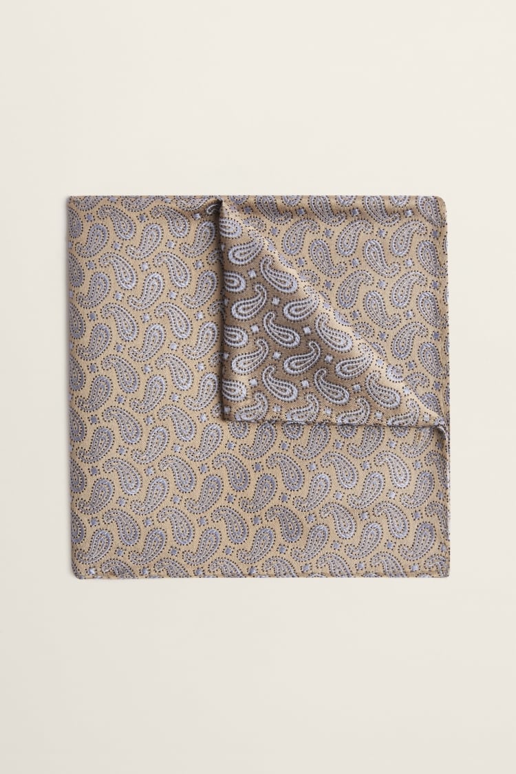 Gold Small Paisley Silk Pocket Square