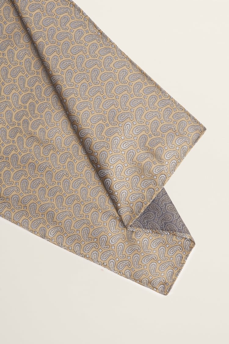 Gold Small Paisley Silk Pocket Square