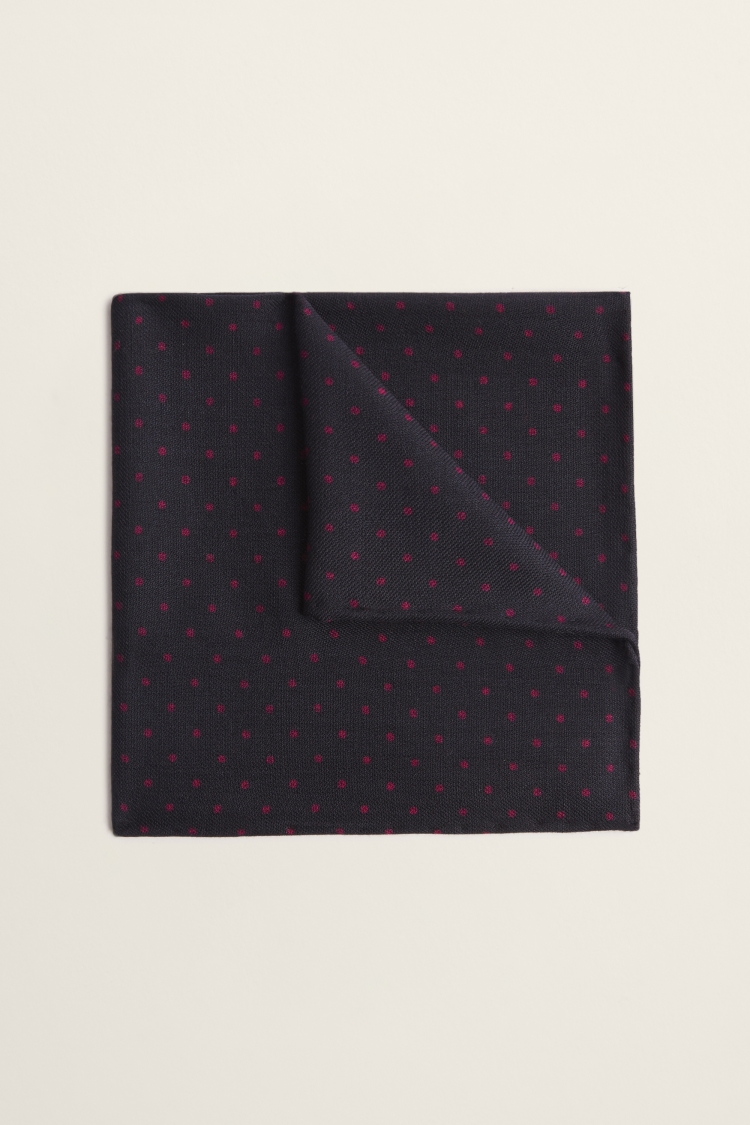 Navy Spot Print Wool Pocket Square