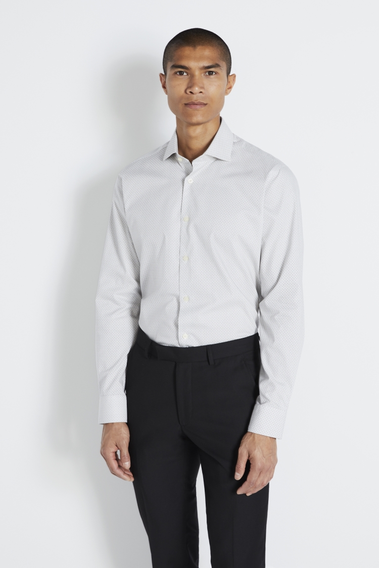 Tailored Fit Grey Single Cuff Printed Zero Iron Shirt