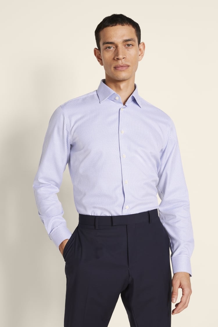 Tailored Fit Blue Twill Check Zero Iron Shirt 