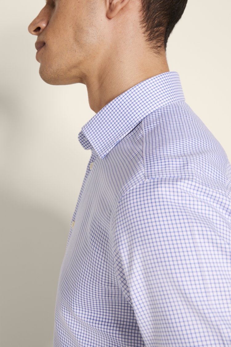Tailored Fit Blue Twill Check Zero Iron Shirt 