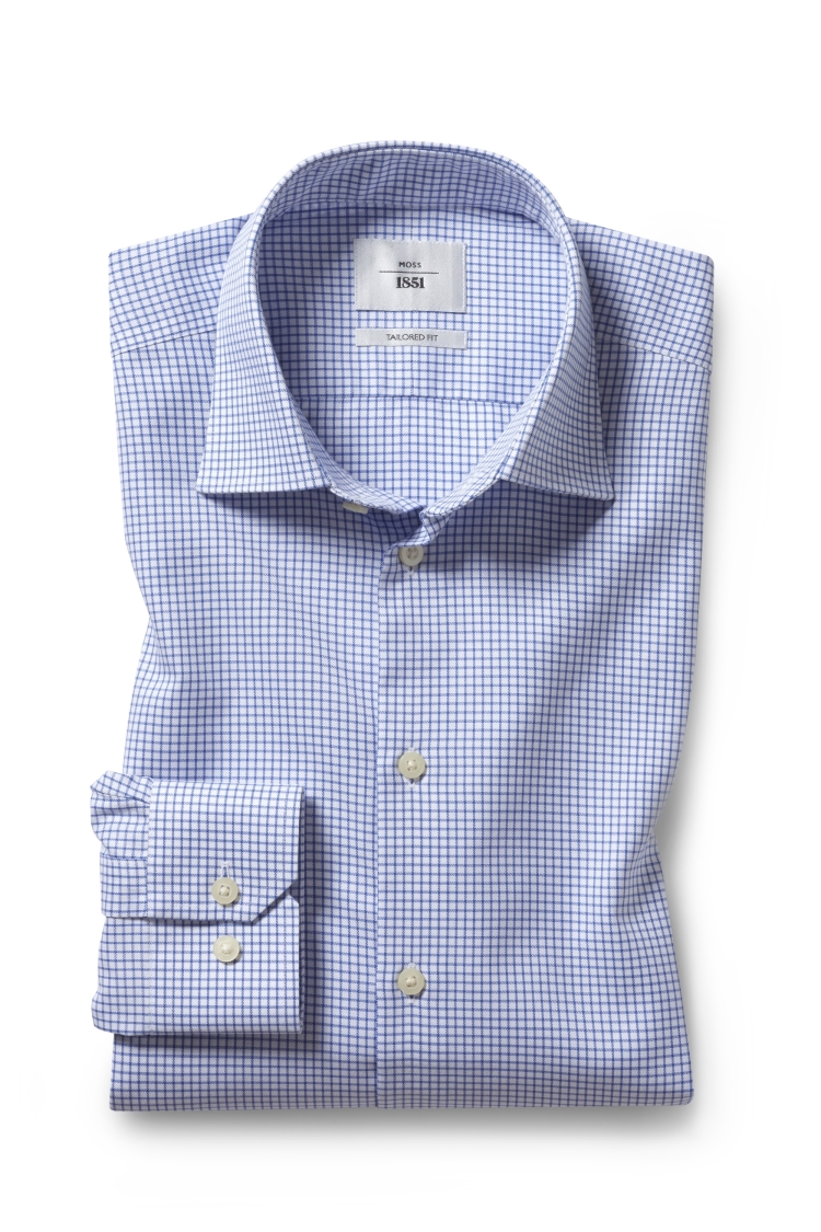 Tailored Fit Blue Twill Check Zero Iron Shirt 