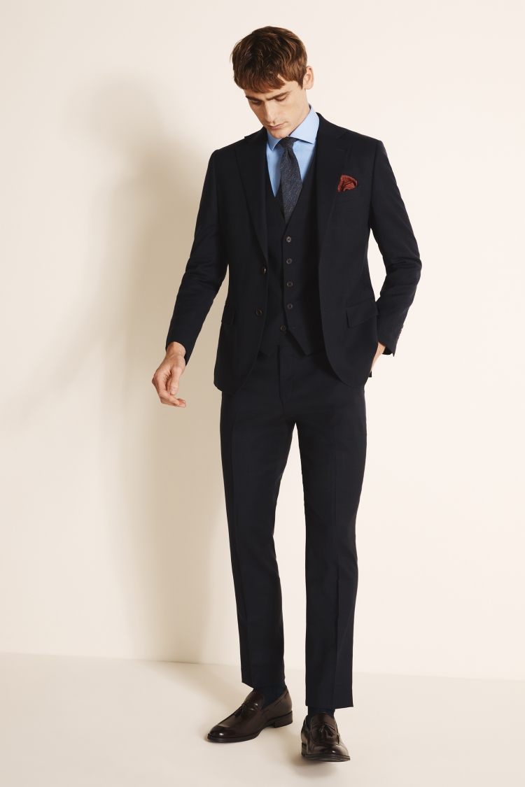 Tailored Fit Navy Brown Flannel Suit