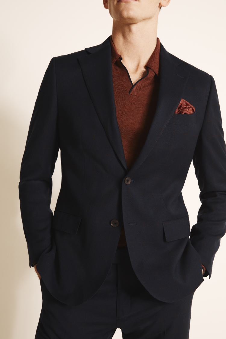 Tailored Fit Navy Brown Flannel Suit