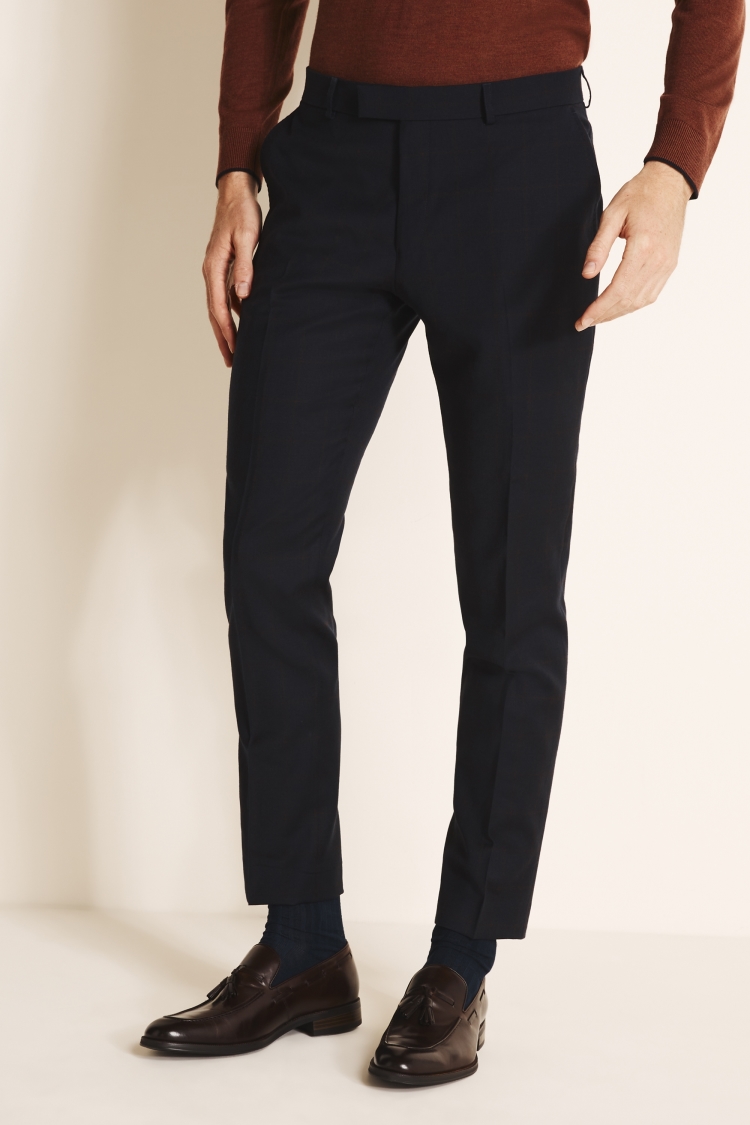 Tailored Fit Navy Brown Pants