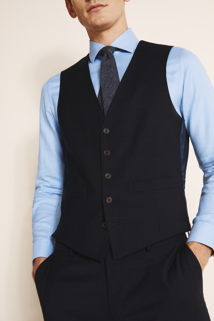 Tailored Fit Navy Brown Waistcoat