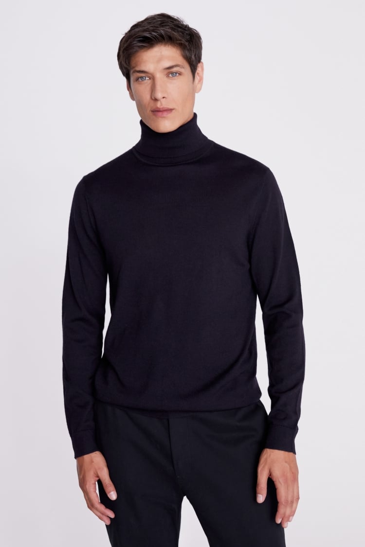 Navy Merino Roll-Neck Jumper