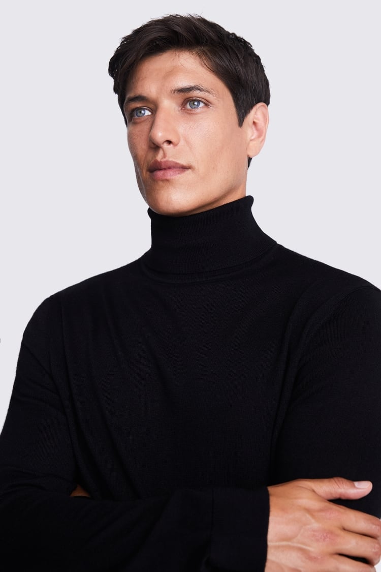 Black Merino Roll-Neck Jumper