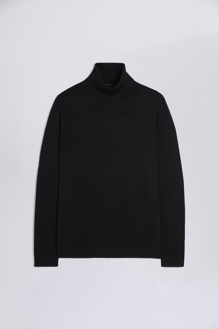 Black Merino Roll-Neck Jumper