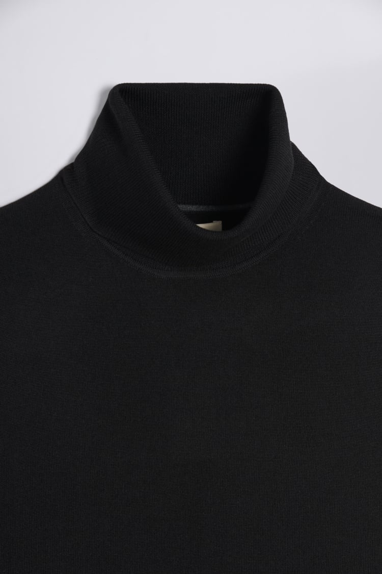 Black Merino Roll-Neck Jumper