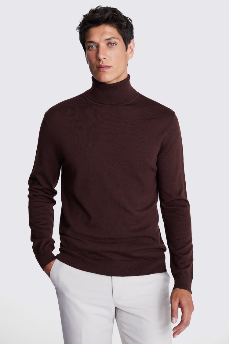 Wine Merino Roll-Neck Jumper