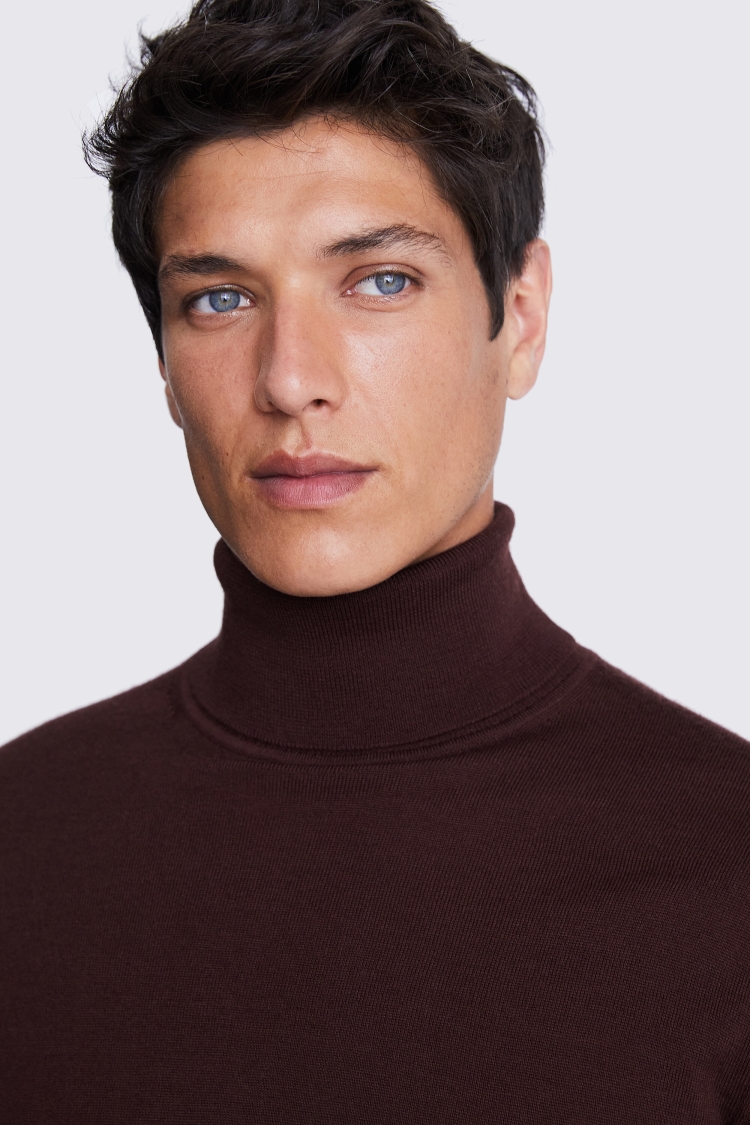 Wine Merino Roll-Neck Jumper