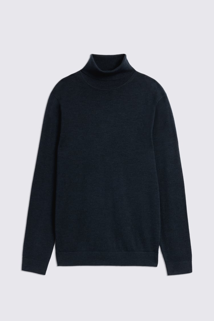 Dark Teal Merino Roll-Neck Jumper