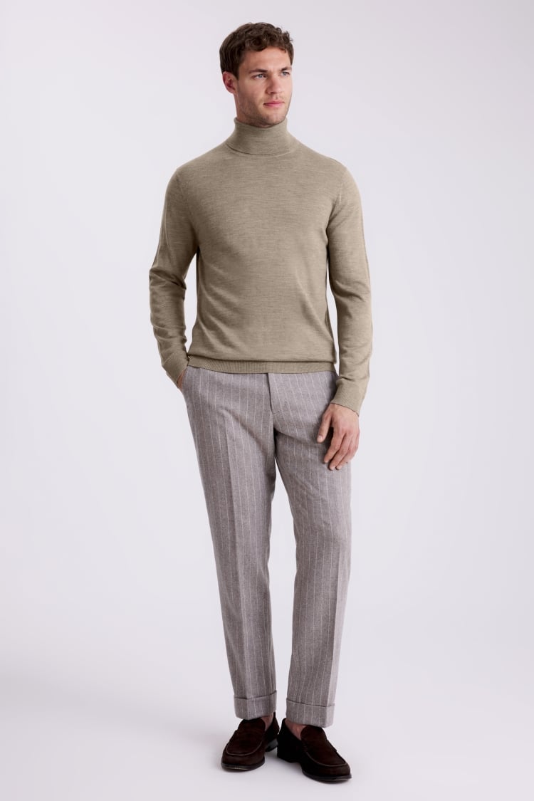 Taupe Merino Roll-Neck Jumper