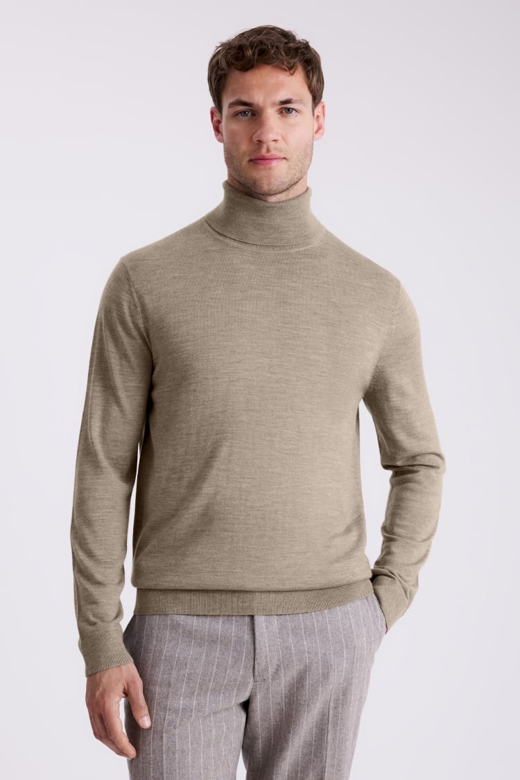 Taupe Merino Roll-Neck Jumper
