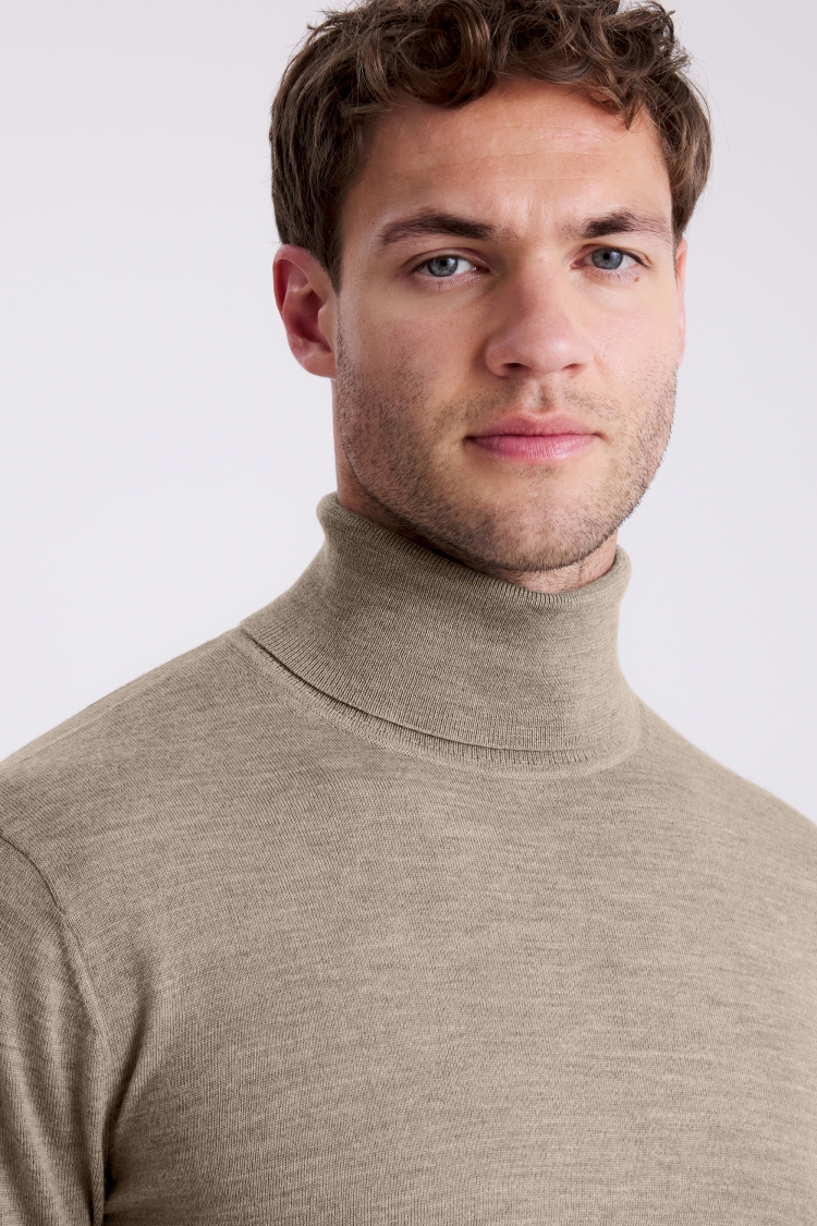 Taupe Merino-Blend Roll-Neck Jumper