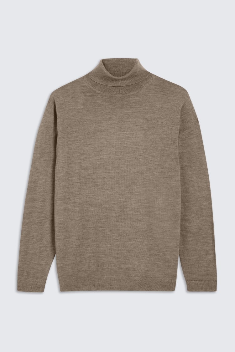 Taupe Merino Roll-Neck Jumper