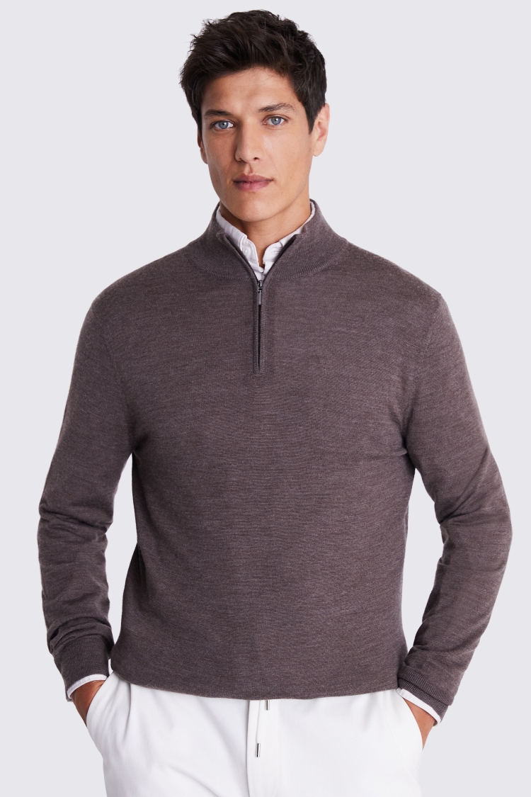 Brown Merino Zip Neck Jumper