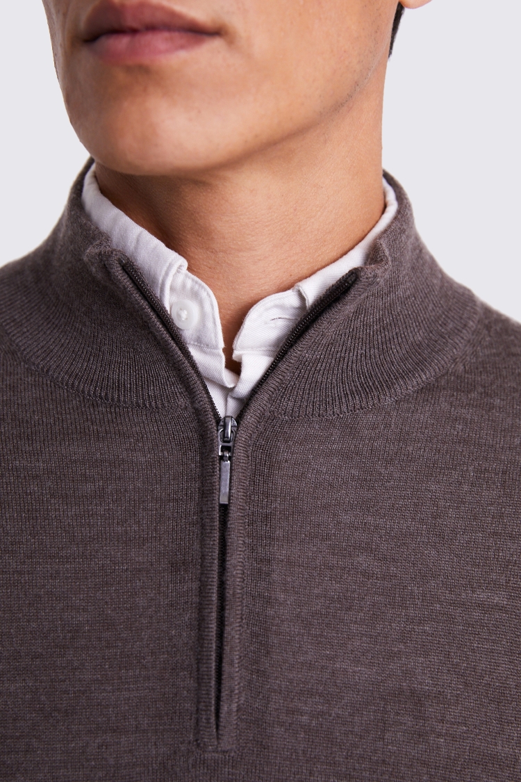 Brown Merino Zip Neck Jumper