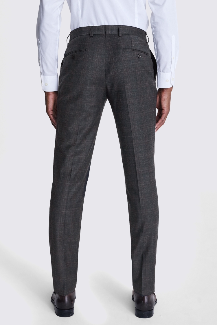 Tailored Fit Grey Check Performance Trousers 