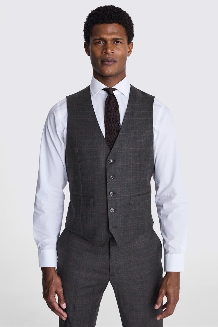 Tailored Fit Grey Check Performance Waistcoat
