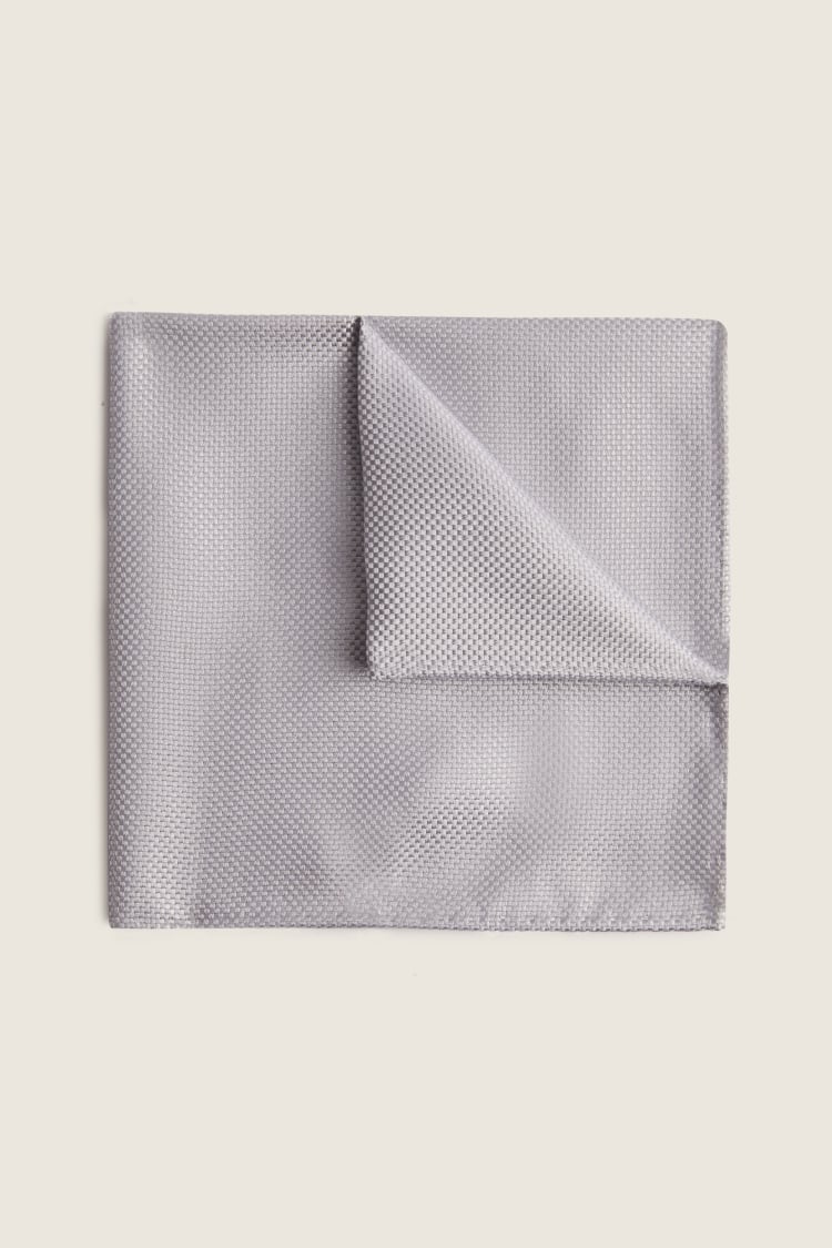 Silver Plain Natte Silk Pocket Square