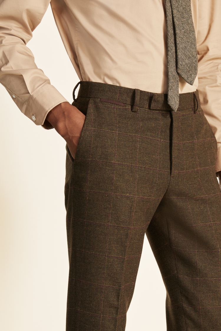 Tailored Fit Tan Check Tweed Trousers
