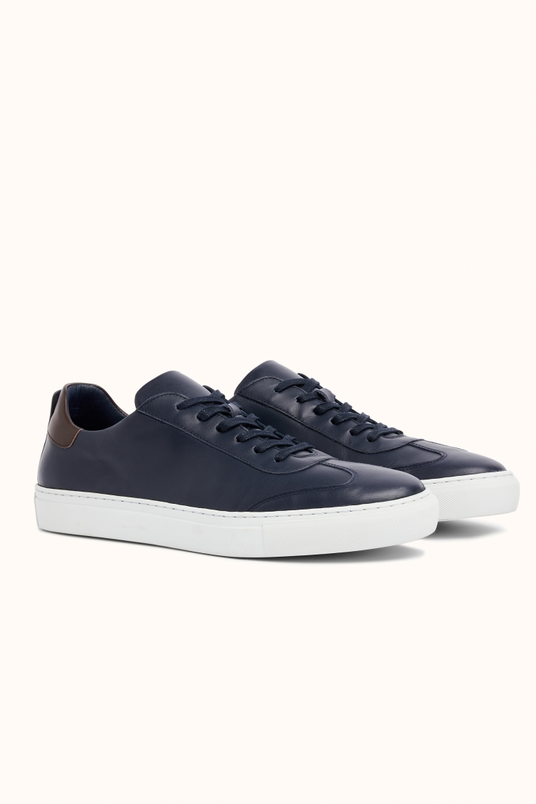 Dalston Navy Leather Smart Trainer | Buy Online at Moss